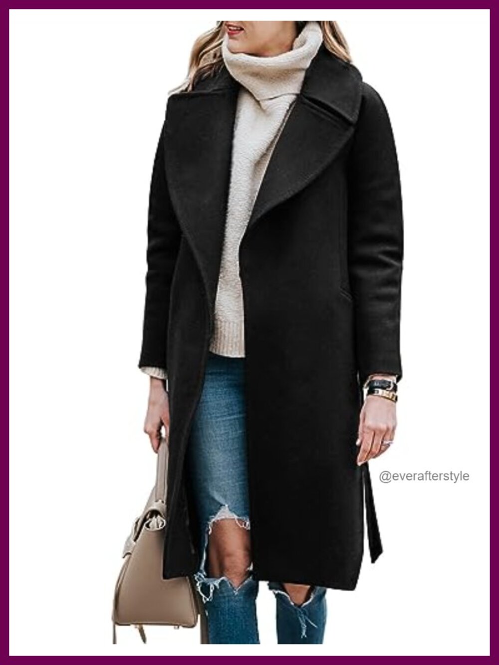 Womens Winter Trench Coat Long Wool Blend Peacoat Belted Jacket